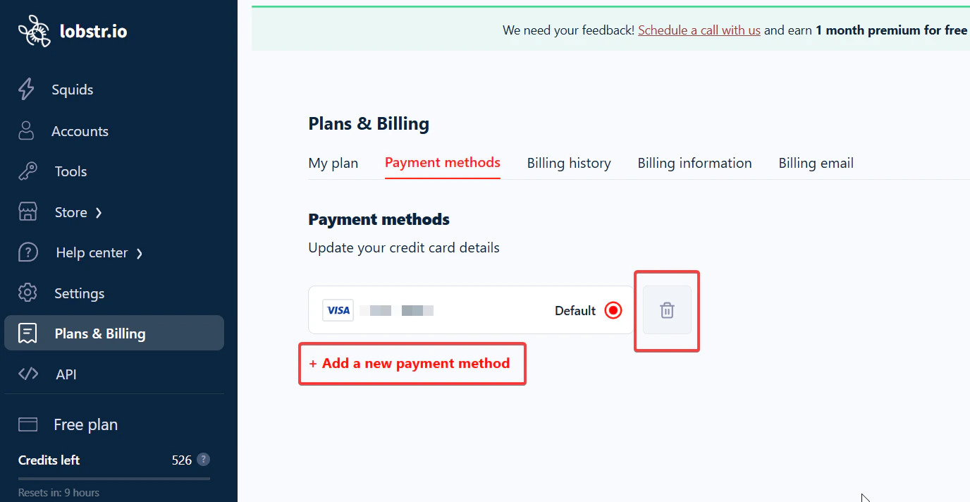 Manage payment methods