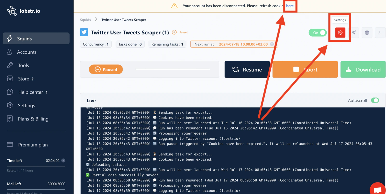 Click the banner or the settings icon