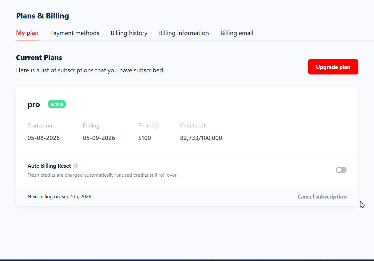 Enabling Auto Billing Reset, adjusting the usage threshold and max resets per 24h, then saving