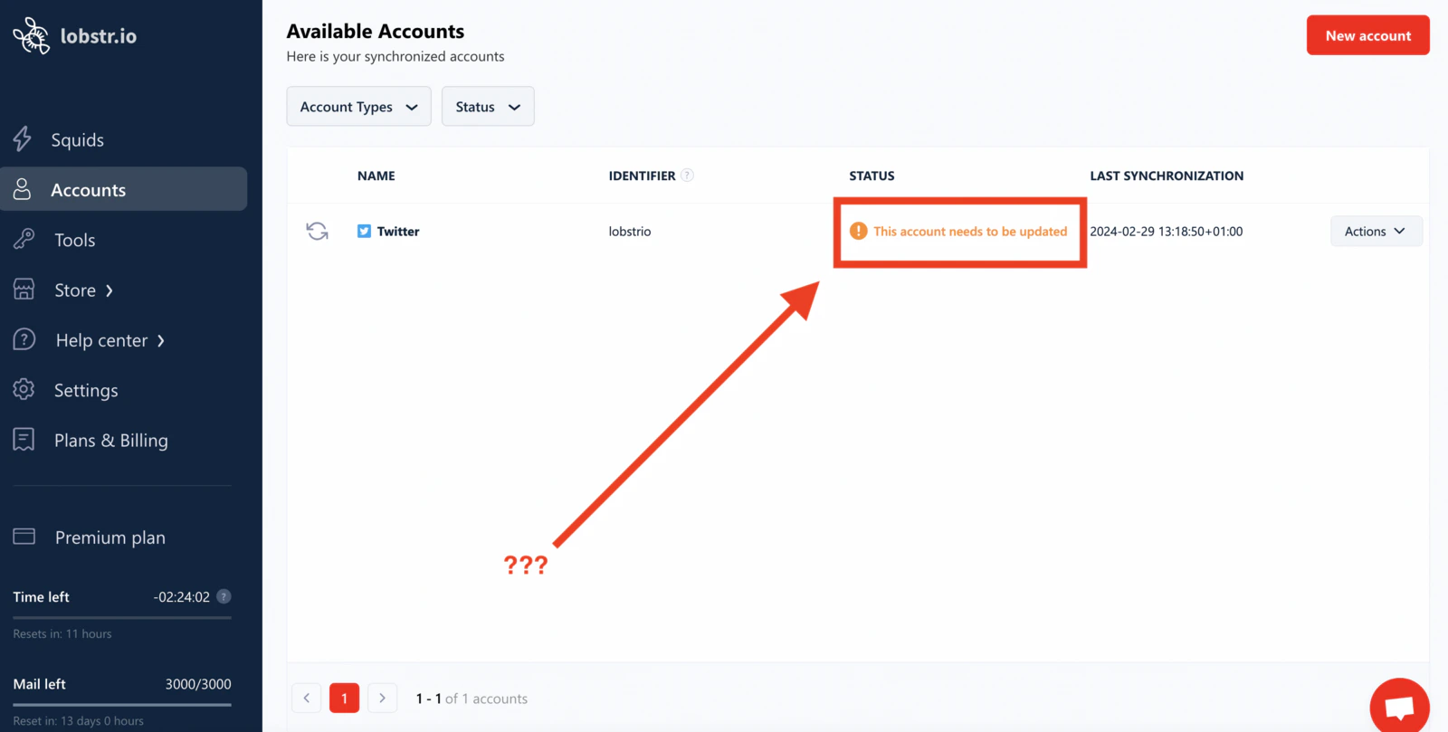 This account needs to be updated warning on lobstr.io