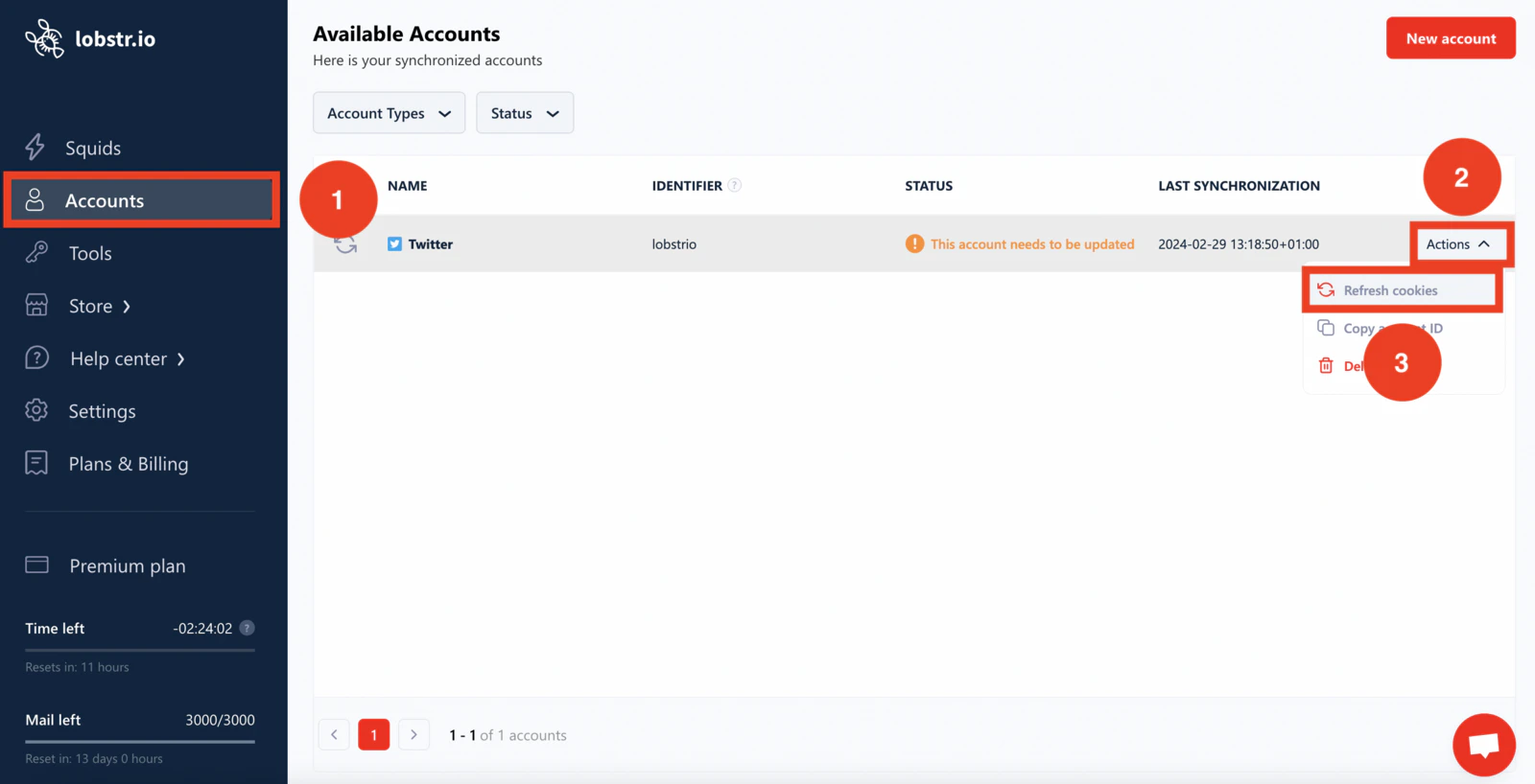 Refresh cookies from the Accounts section