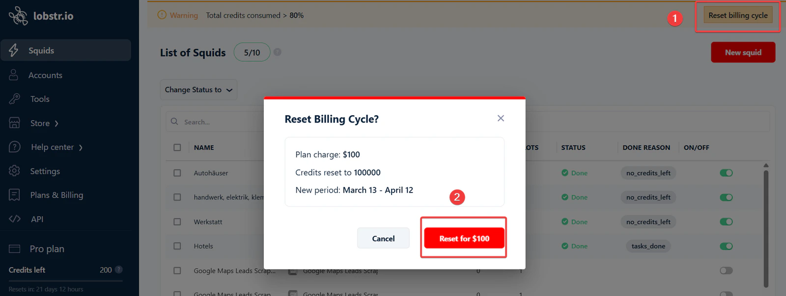 Confirm billing cycle reset