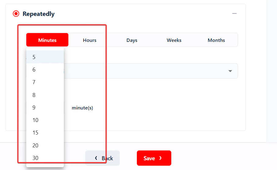 Schedule by minutes