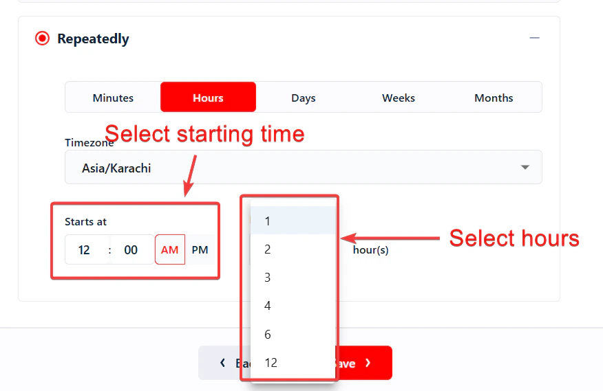 Schedule by hours