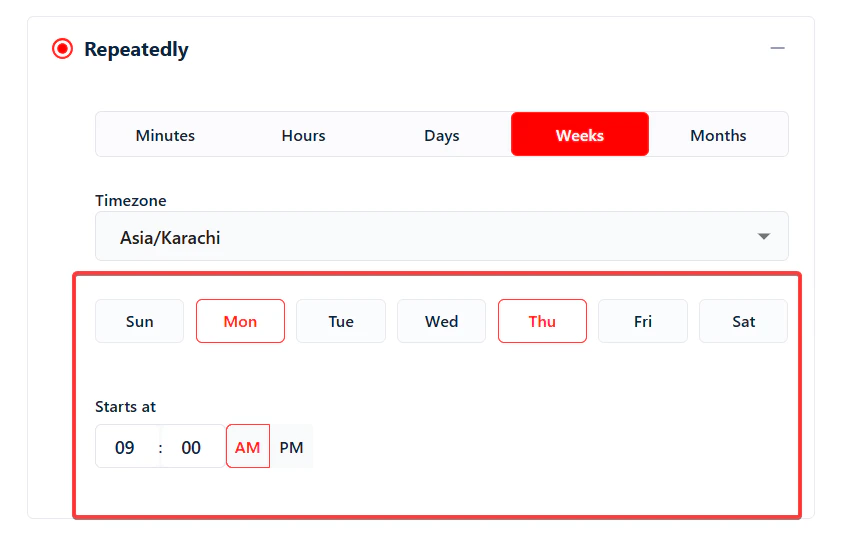 Schedule by weeks