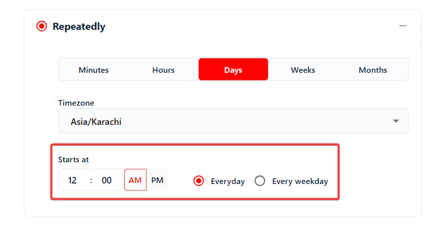 Schedule by days