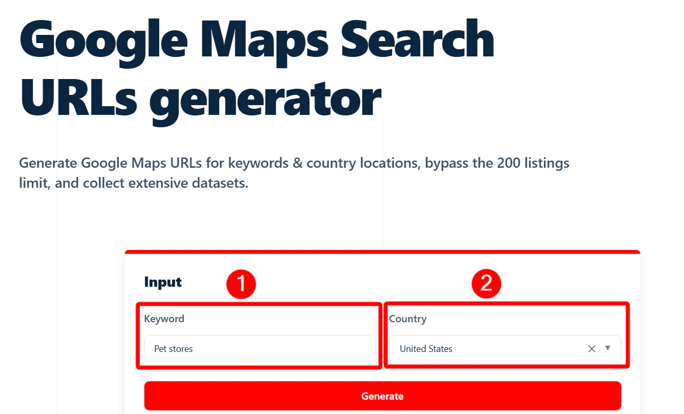 Generate country-wide Google Maps URLs