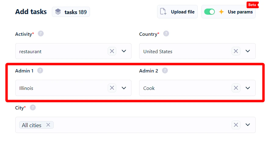Collect all businesses from a county or state