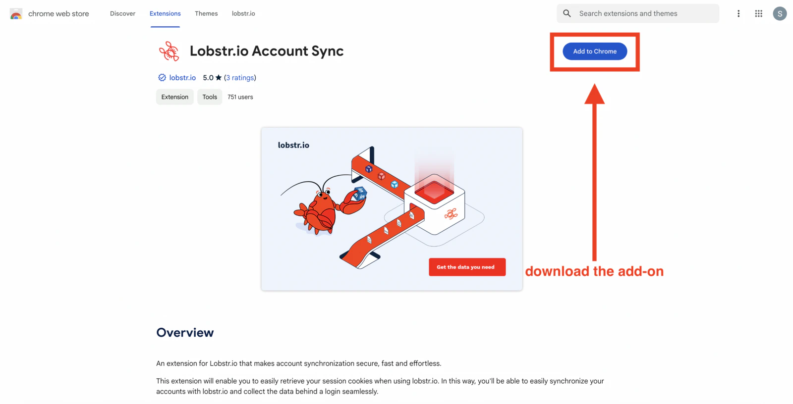 Download the lobstr.io add-on from the Chrome Web Store