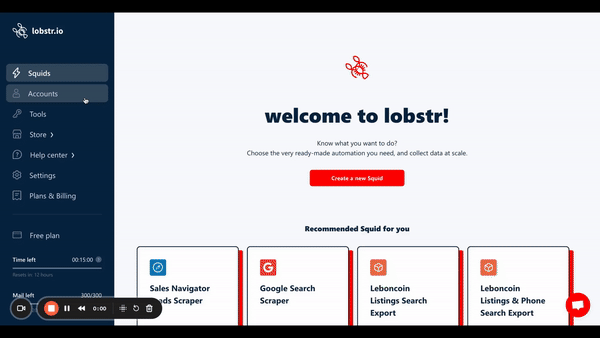 Synchronize your new account from the lobstr.io dashboard
