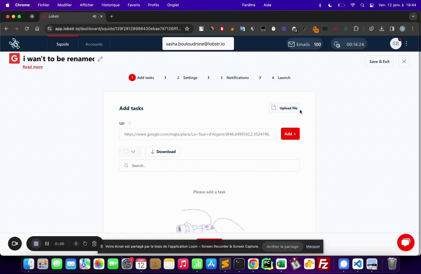 Upload the CSV file to the Squid