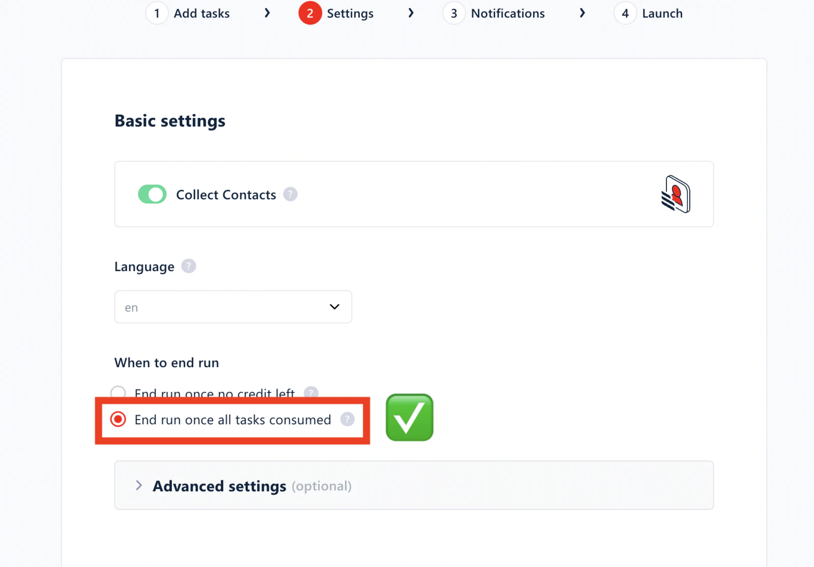 Select End run once all tasks consumed