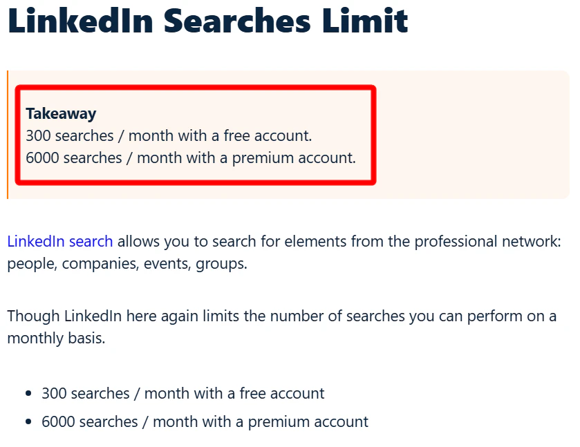 LinkedIn search limits