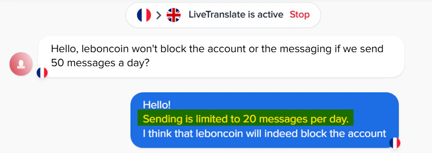 Leboncoin messages daily limit