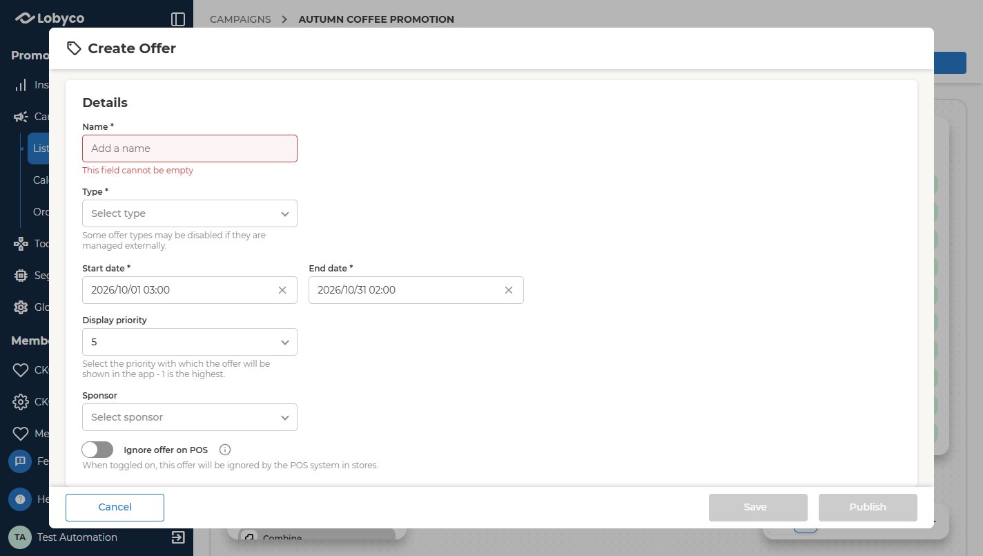 The offer form as it opens, before any field is filled