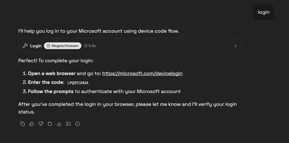 Device Code Flow Login im Agentic Chat