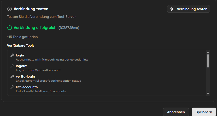 Microsoft 365 MCP Server Verbindungstest