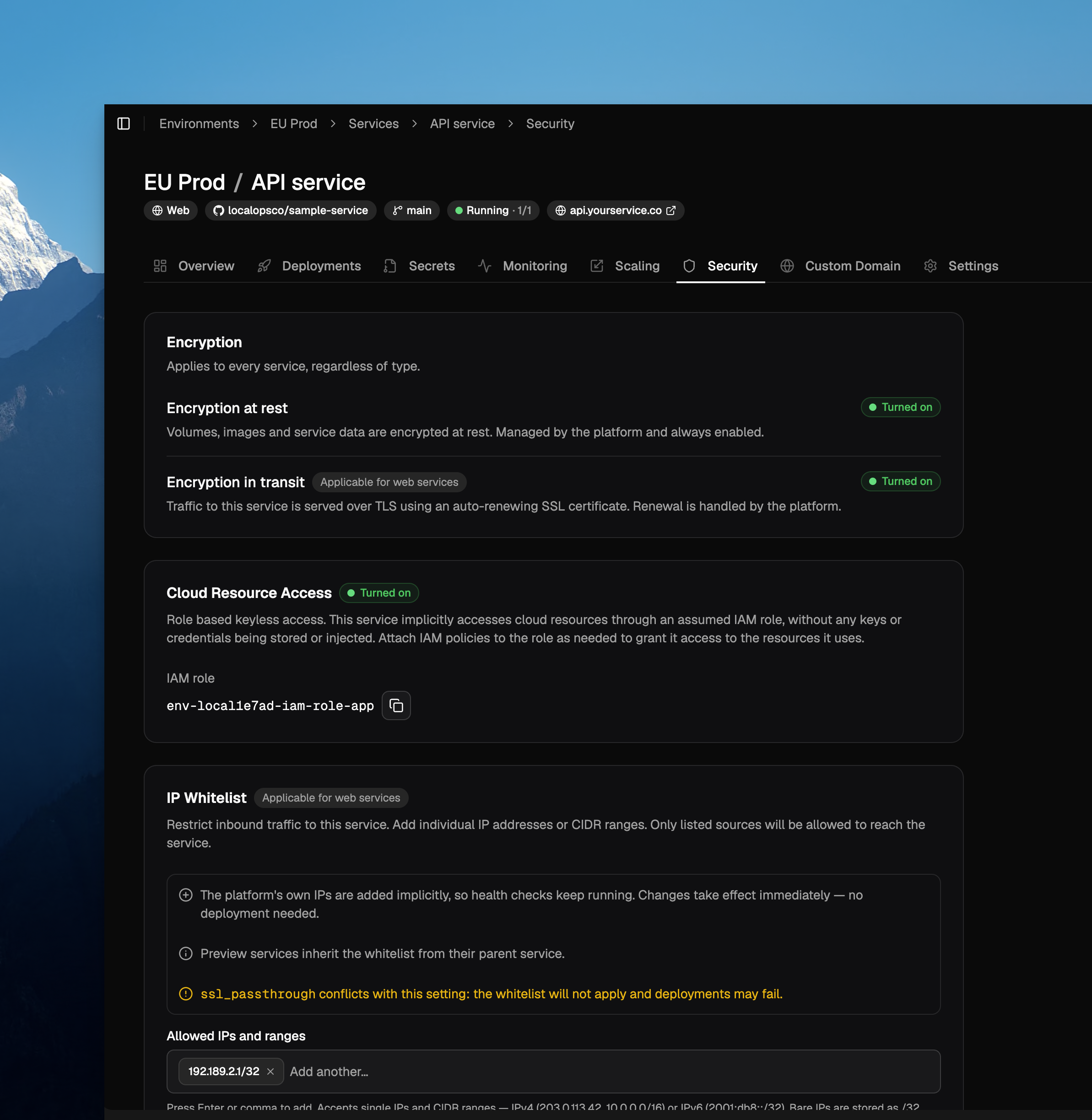 Service IP whitelist