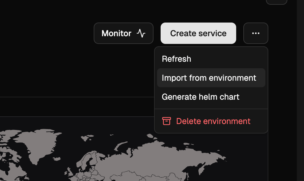 Import from environment menu