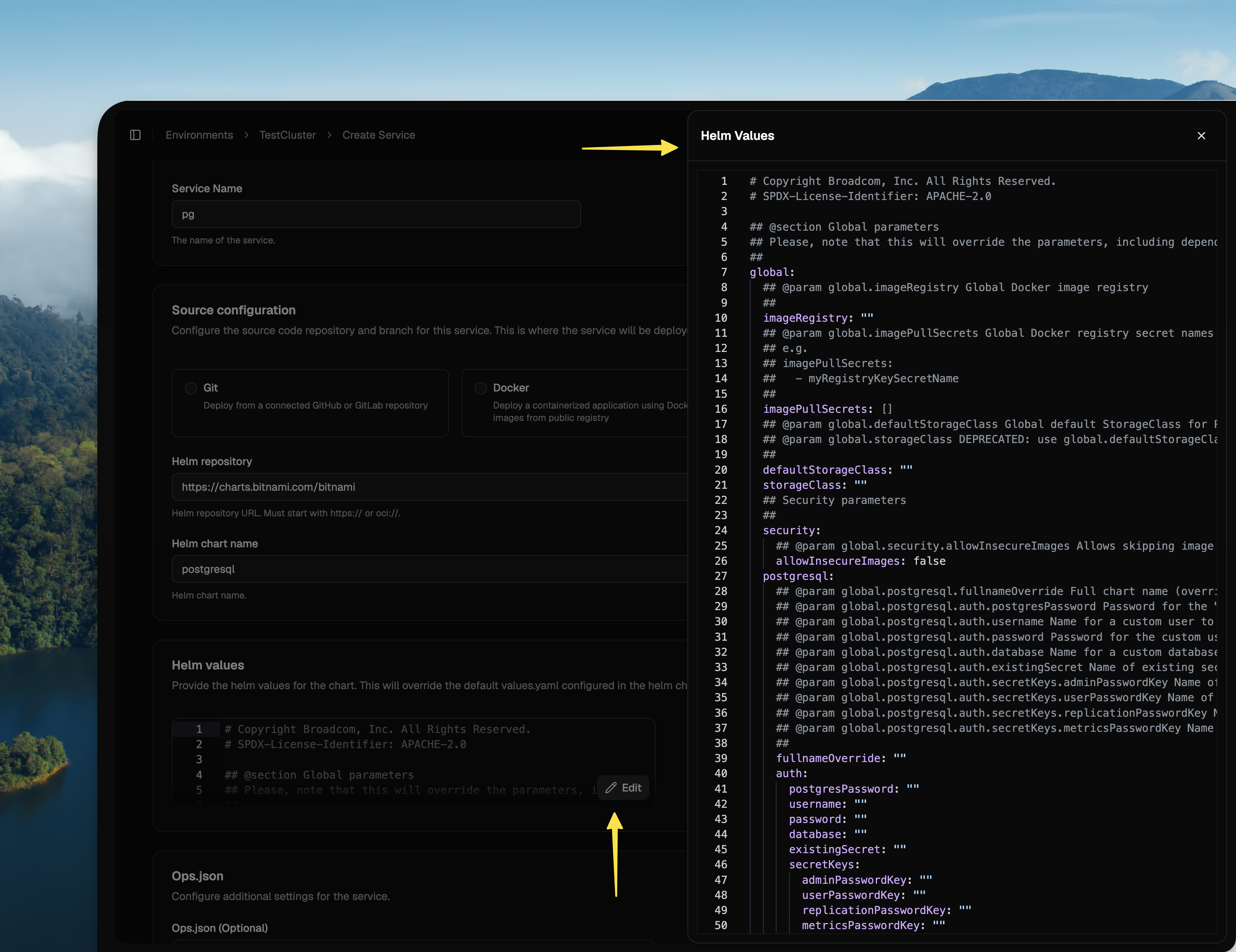 Full size editor for Helm values