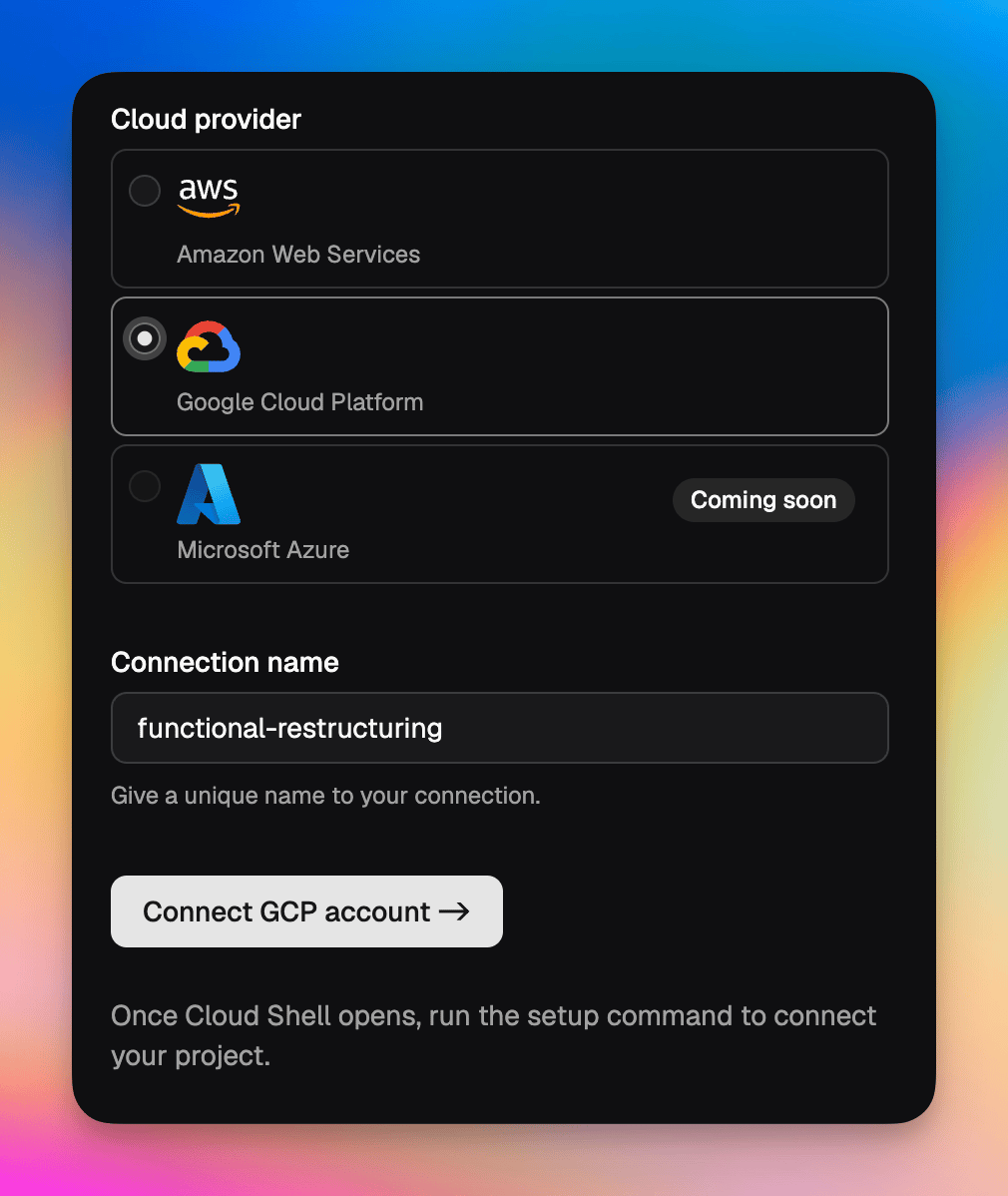 Connect a Google Cloud account in LocalOps
