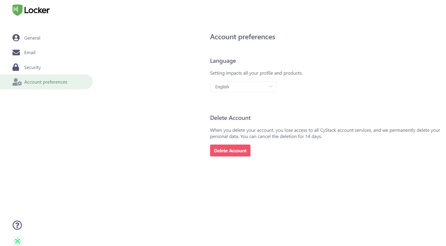 Delete account via management page