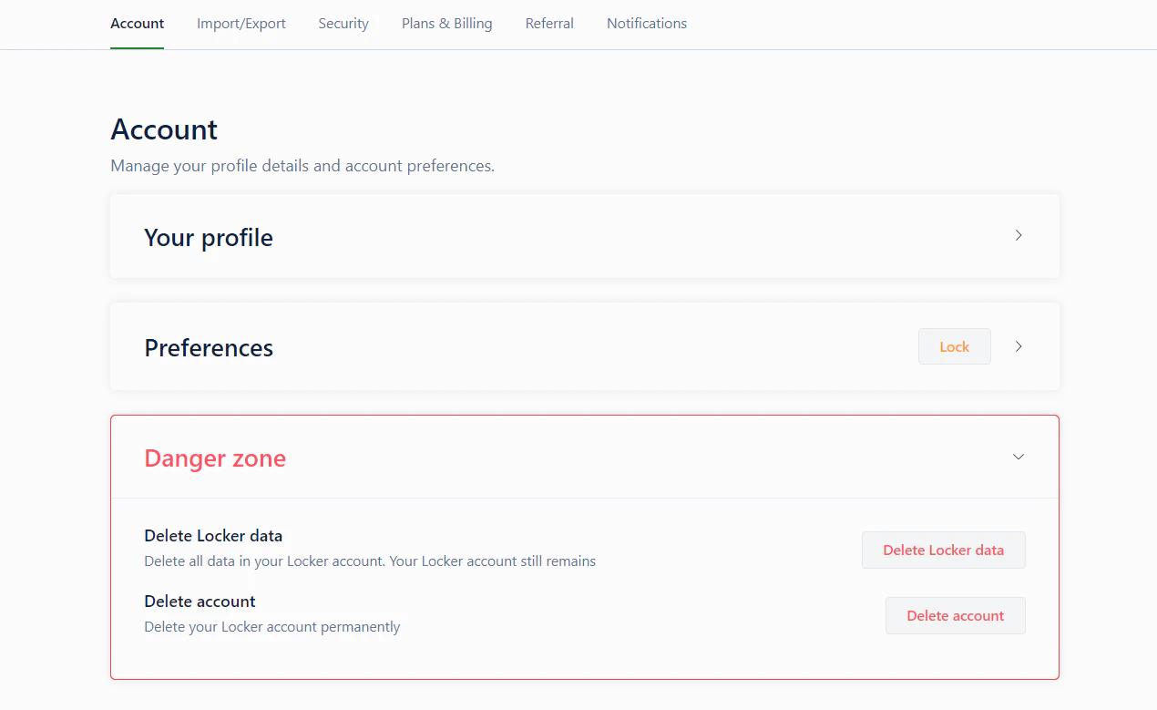 Delete account in the app