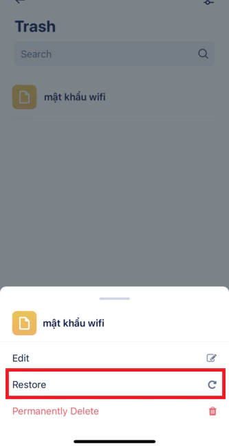 Restore data on Mobile
