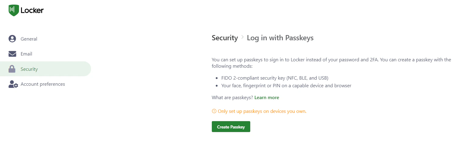 Create passkey button