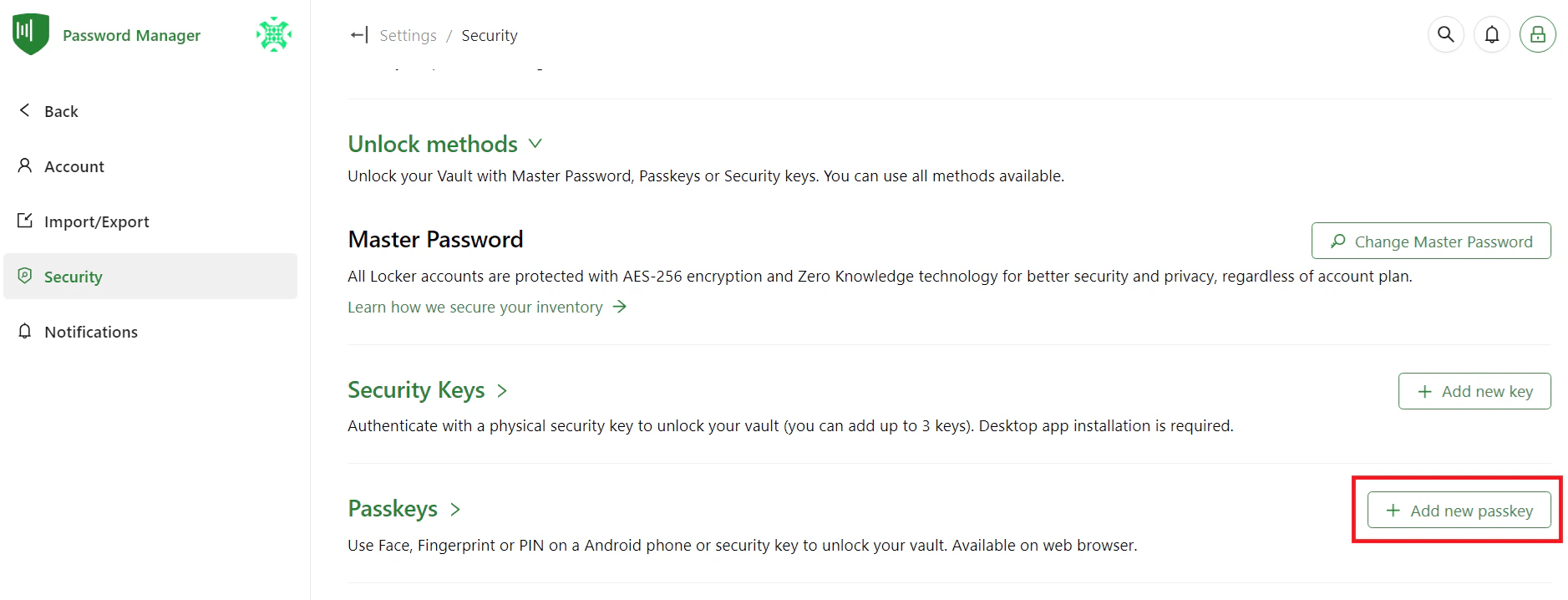 Add new passkey for Vault