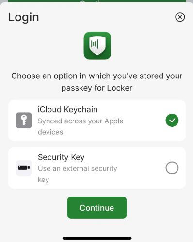 Select security key on mobile
