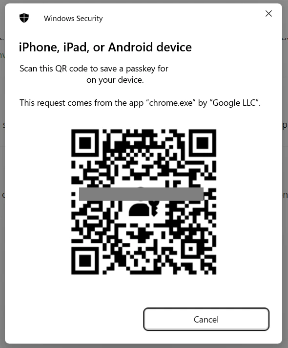 QR code for adding passkey on Android