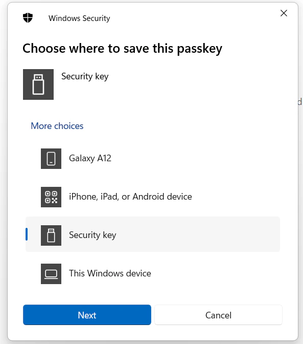 Security key authentication