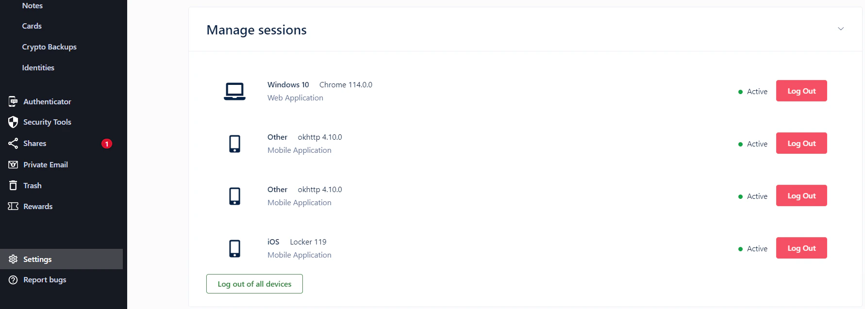 Login session management list