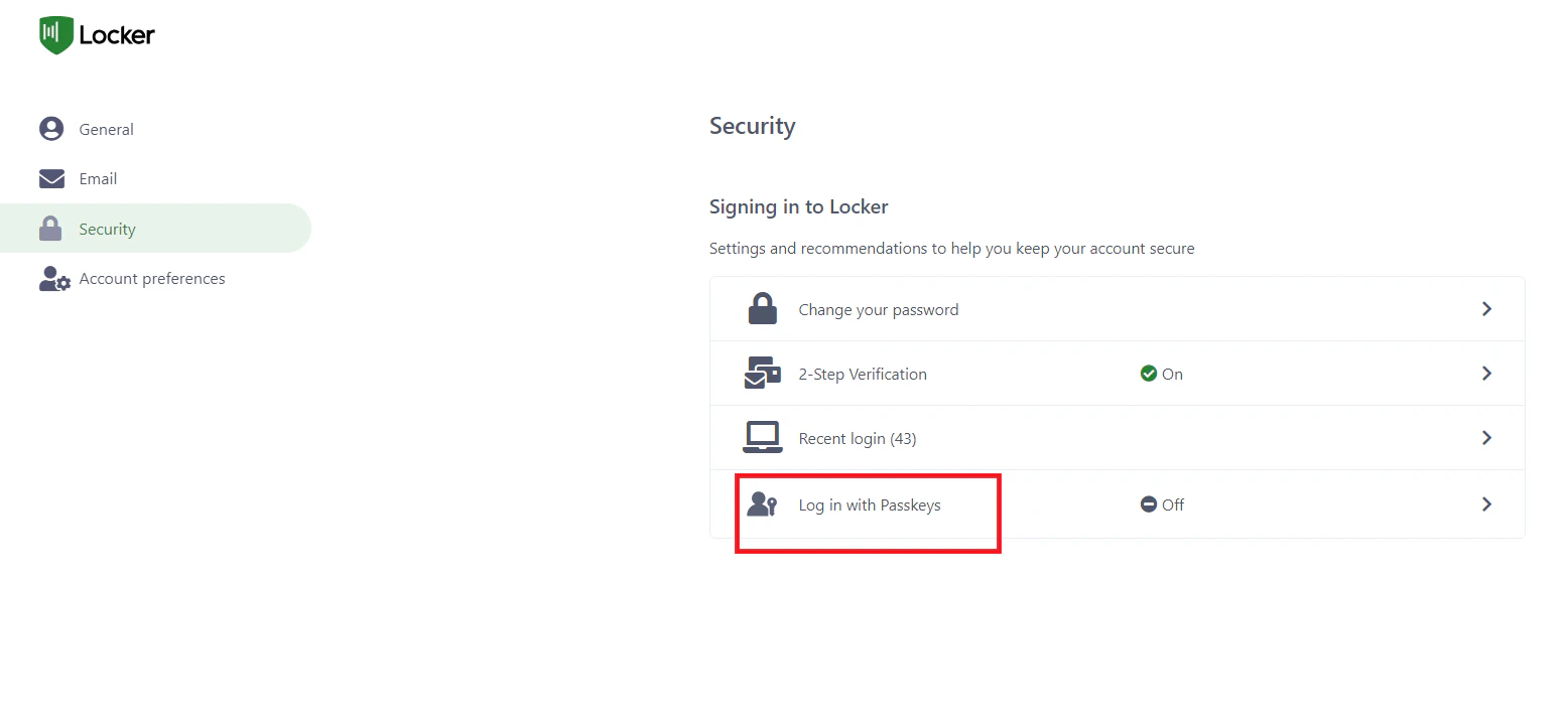 Access Passkey settings on Web