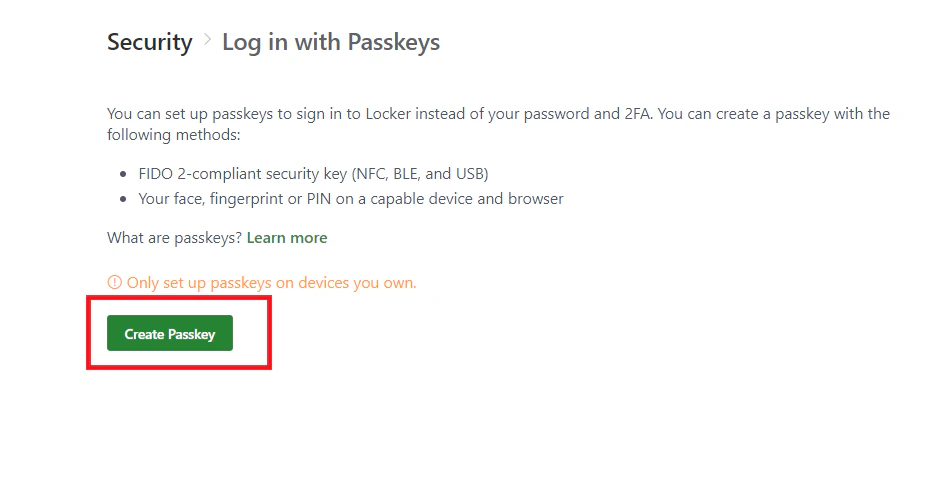 Start creating a Passkey