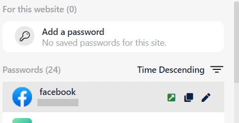 Password list in the extension