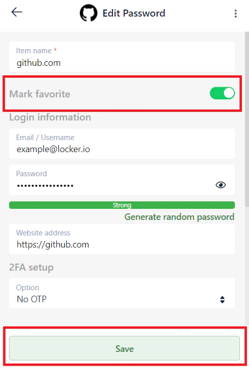 Enable favorite toggle