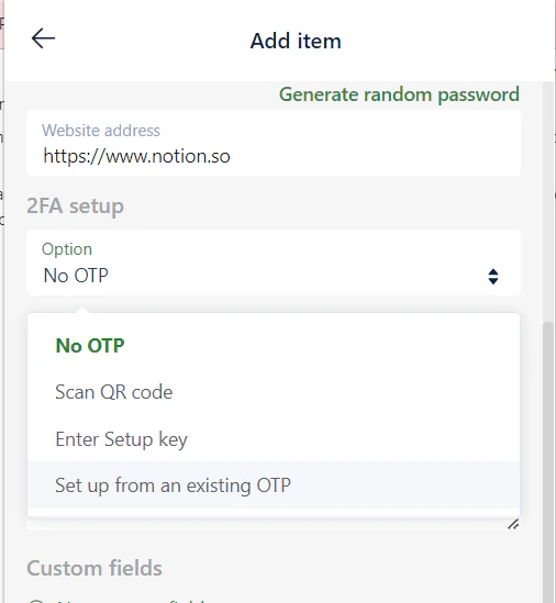 2FA settings on the extension