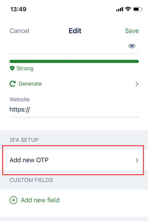 Add new OTP on mobile