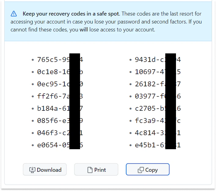 2FA recovery codes