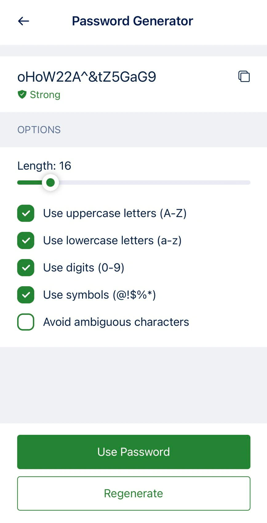 Password Generator on mobile