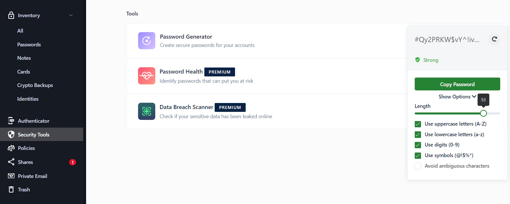 Password Generator on Web Vault