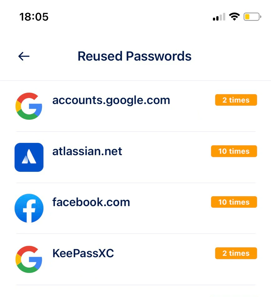 Reused passwords on mobile