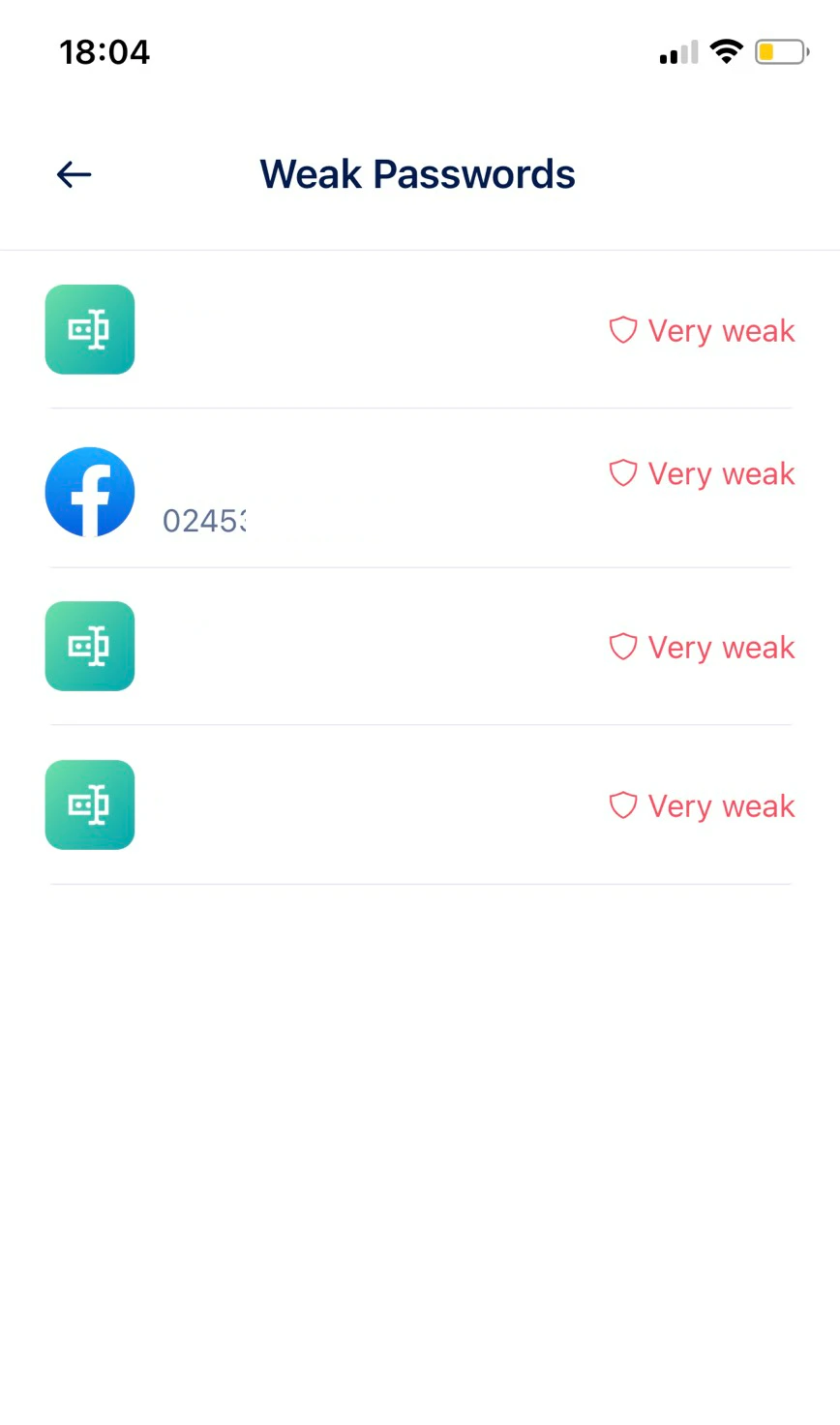 Weak passwords on mobile