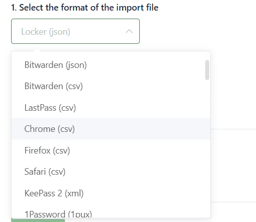 Select import format in Locker