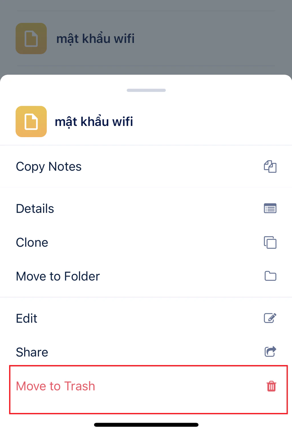 Delete an item on mobile