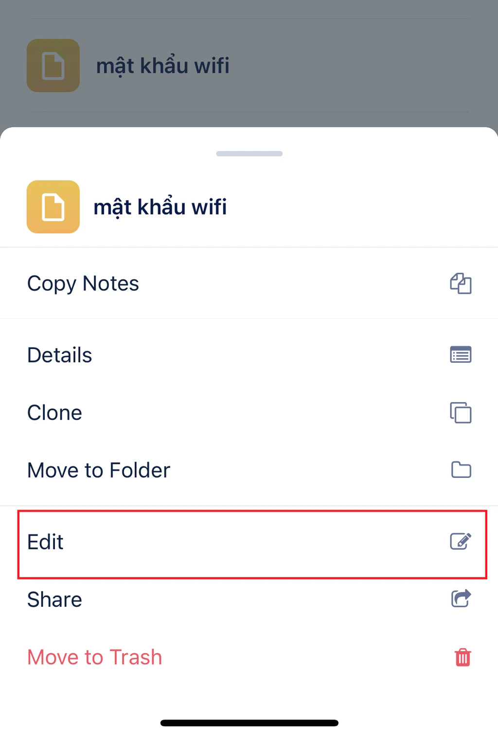 Edit an item on mobile