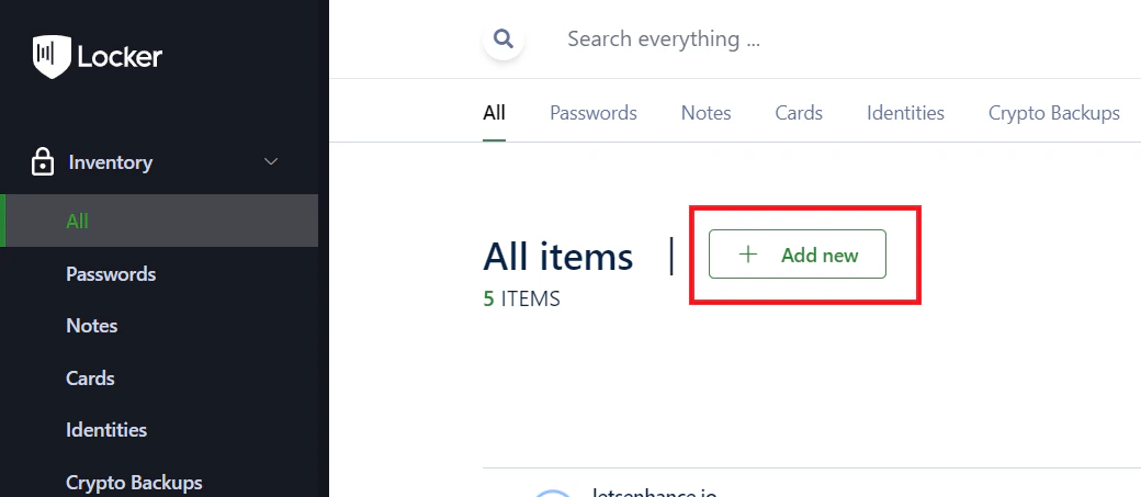 Add a new item in Web Vault