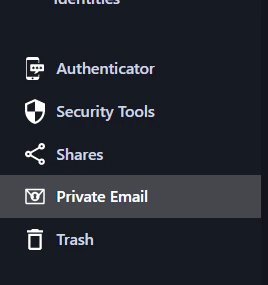 Private Email tab in sidebar
